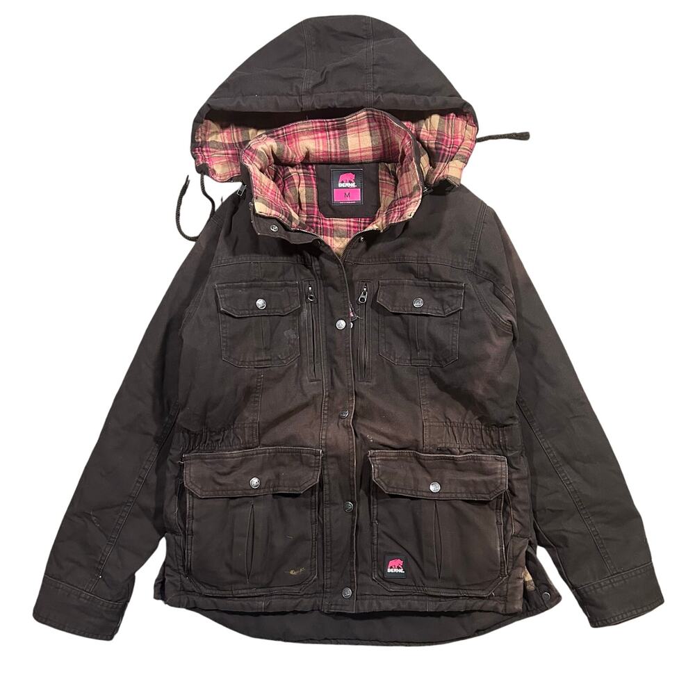 Berne Flannel Lined Canavs Jacket Womens Medium Faded Brown Workwear